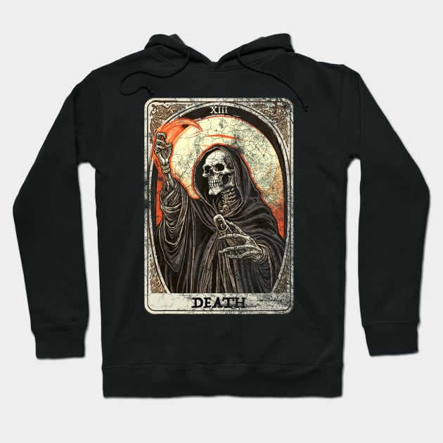 Vintage Death Tarot Card Grim Reaper Occult Satanic Horror Hoodie by Mitsue Kersting